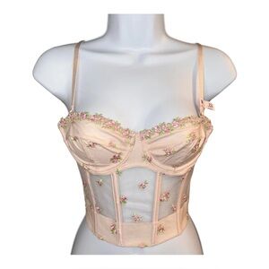 Victoria's Secret Rosebud Embroidery Unlined Plunge-Back Corset 32B NWT